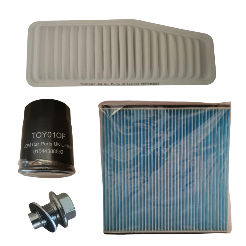 a picture of a service kit for a toyota estima 2.4 2000-2006. includes air filter, oil filter, pollen filter & sump plug.