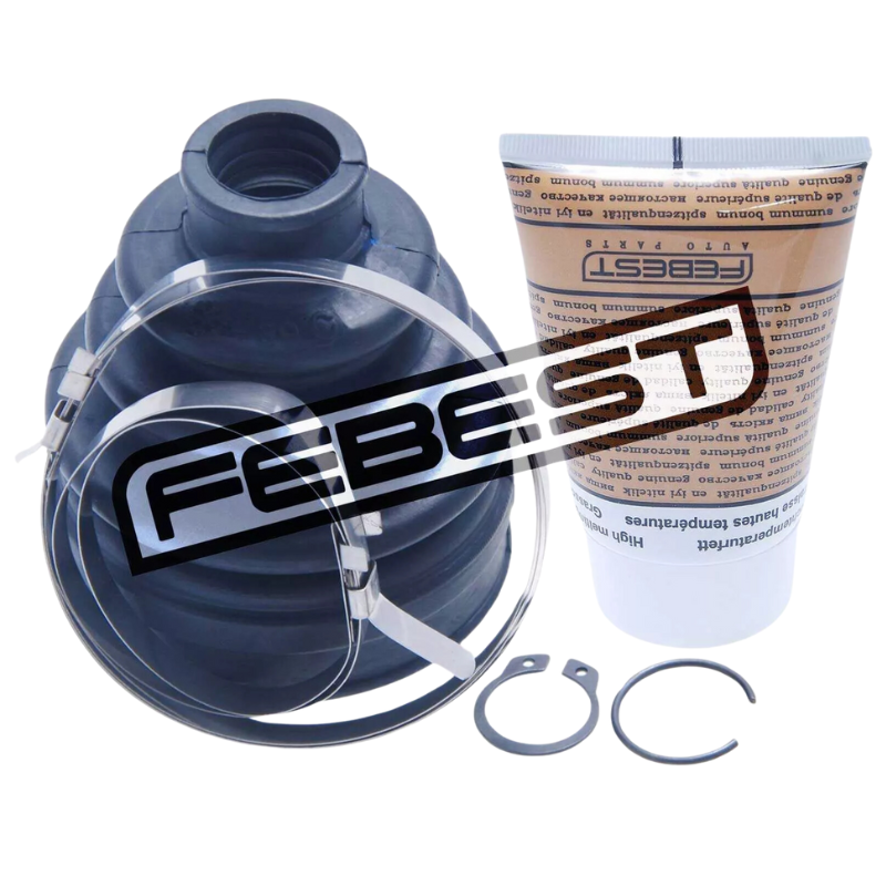 a black rubber inner cv boot gaiter for the nissan serena c27 2016-2022. complete with clamps and grease. febest brand.